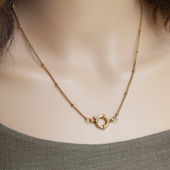 18K Gold Bead Station Stacking Layering Necklace - Picture 7 of 9